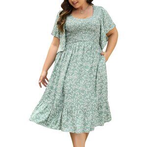 Plus Size Wedding Guest Dress Floral Empire Waist Pockets Casual Boho